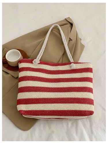 Floerns Women's Striped Straw Beach Shoulder Tote Bag Rope Handle Large Capacity Vacation Totes3