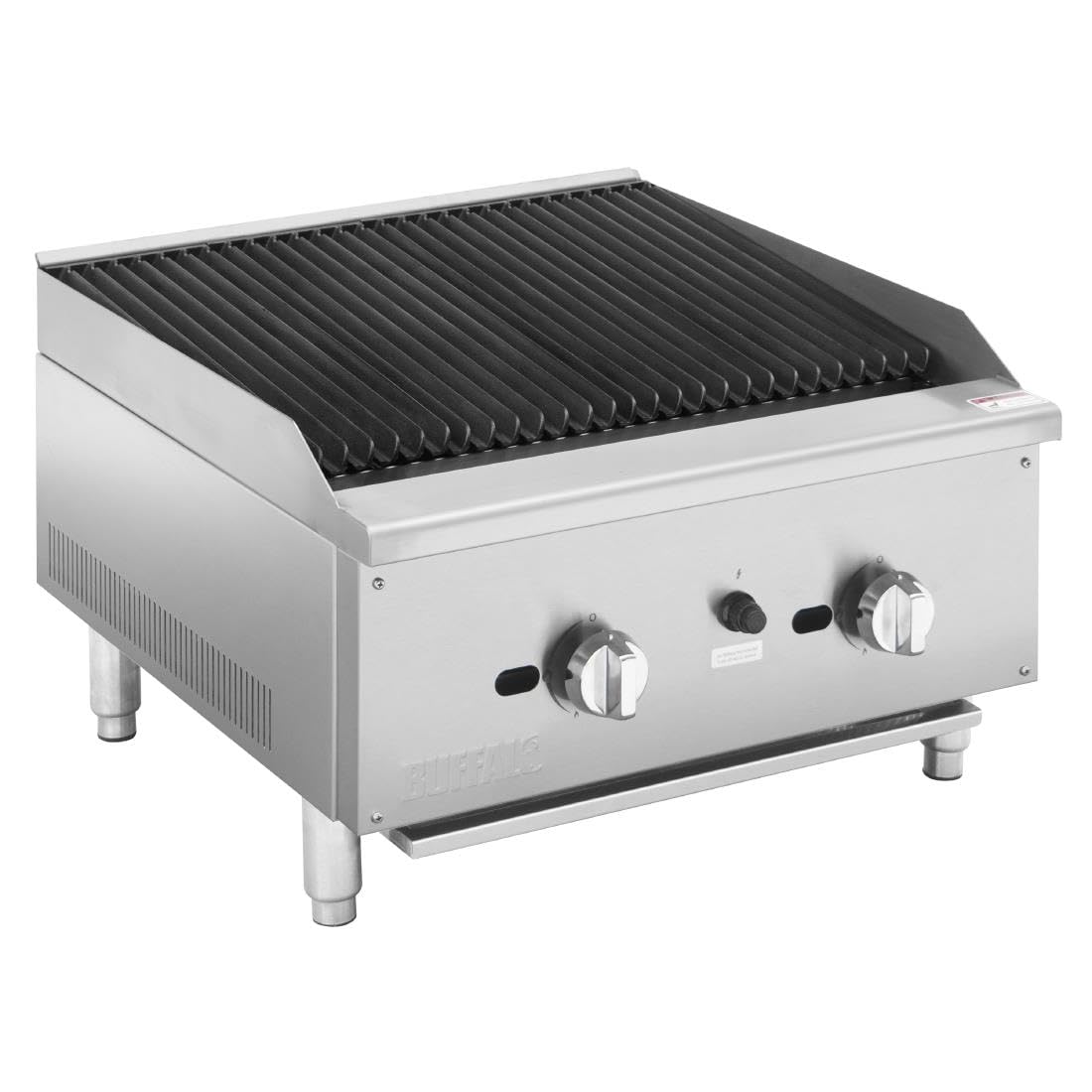 Buffalo Commercial Countertop Gas Chargrill 600mm JA938 | U-shape burners ensure even heat distribution while a built-in grease channel collector simplifies kitchen cleanup.