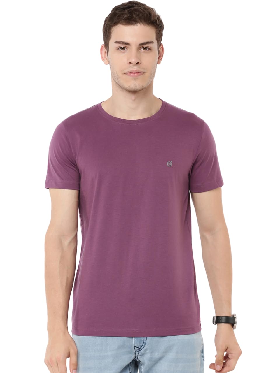 Macroman M-Series Smartz Basics Half Sleeve Crew Neck T-Shirt for Men, Cotton Blend, Plum, Pack of 1