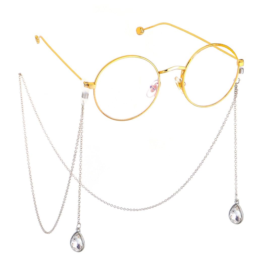 Corde de lunettes en métal anti chute chaîne argentée avec pendentif