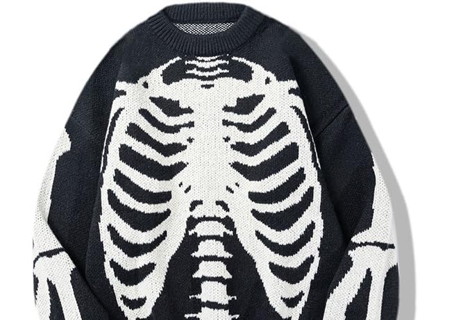 Mens Skeleton Sweater Goth Y2K Knitted Oversized Sweater Harajuku Jumper Pullover Sweater Emo Fairycore Clothing4