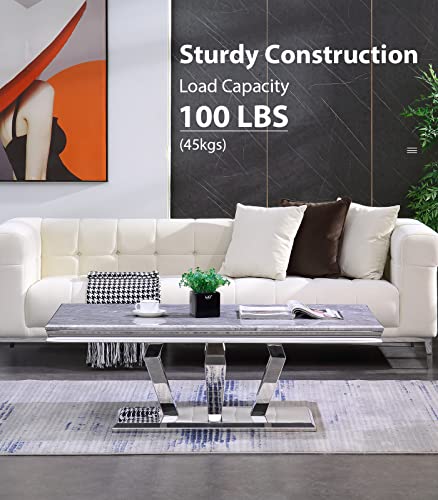 Acedécor Coffee Table, Silver Coffee Table With Four Geometric Mirror Bases, Rectangular Coffeetable With Sturdy Metal Frame,48 Inches Modern Coffee Table For Living Room, Office, Reception Room #TOP1