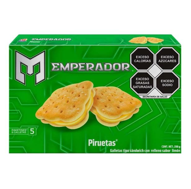 Gamesa Emperador Piruetas Sabor a Limón Galletas 288 g, Pack de 5