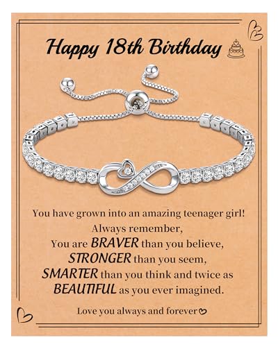 Image of Infinity Bracelets for Women Teen Girl Gifts Trendy Stuff Birthday Gift for Her Friend Sister Stocking Stuffers for Teens Girlfriend Daughter Adjustable Tennis Bracelets Christmas Anniversary Jewelry