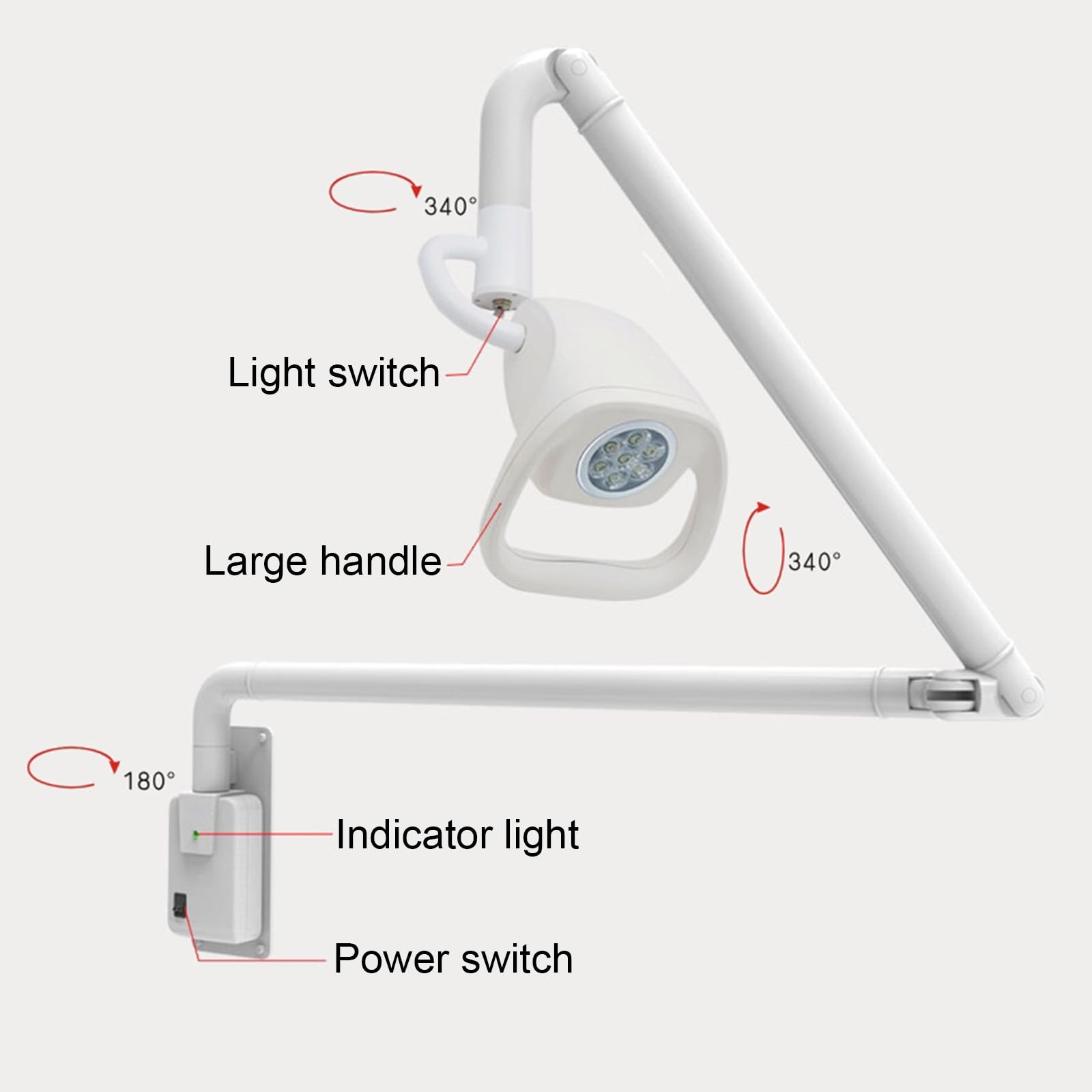 21 W Wandmontierte LED OP-Untersuchungsleuchte mit 7 Glühbirnen, 90 V-240 V Weitspannungsversorgung, LED-OP-Leuchte, für Zahn-, Schönheits-, Gynäkologie-, HNO- und Veterinärmedizin