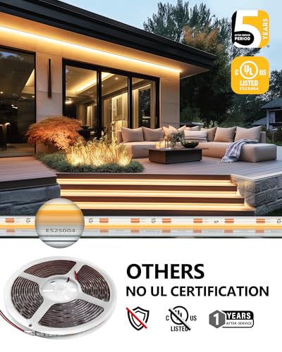 Image of EMITEVER Warm White COB Strip Light 2700K 16.4ft,IP67 Waterproof,Dimmable
