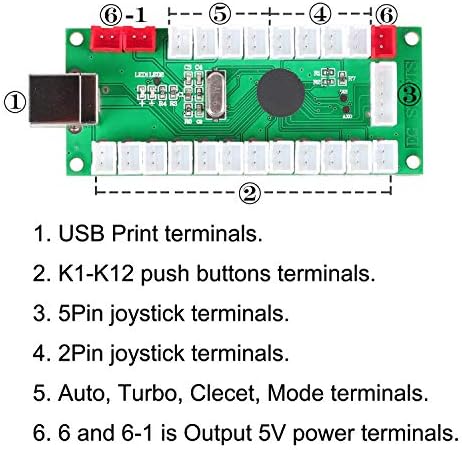 EG STARTS Zero Delay USB Encoder To PC Games Controllers For Arcade Sanwa Kits Parts Mame Jamma & Other PC Games ( 5Pin Joystick + Sanwa Style Push Button)