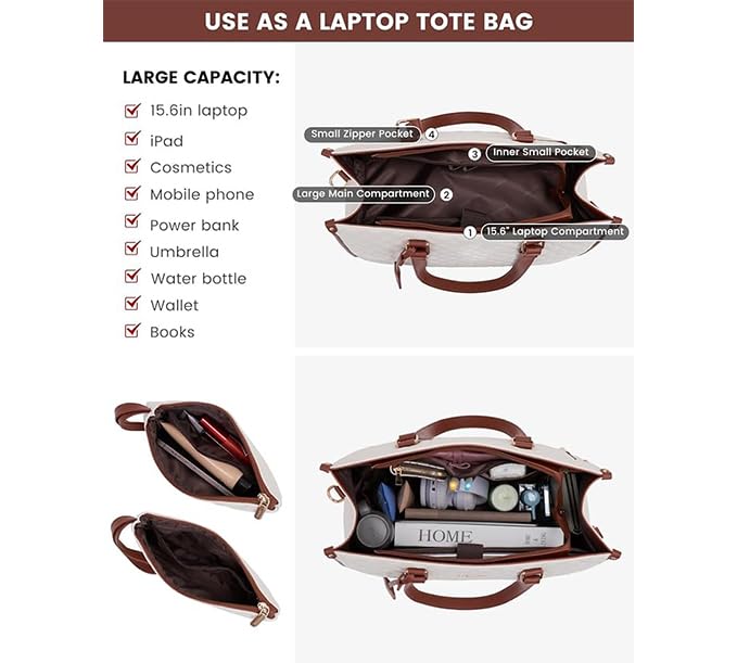 Image of Lunch Tote Bag for Women,15.6 Inch Laptop Bag with Insulated Lunch Compartment, Quilted Large Capacity Computer Handbag with Purse for Business, Work, Nurse,Collage,Office