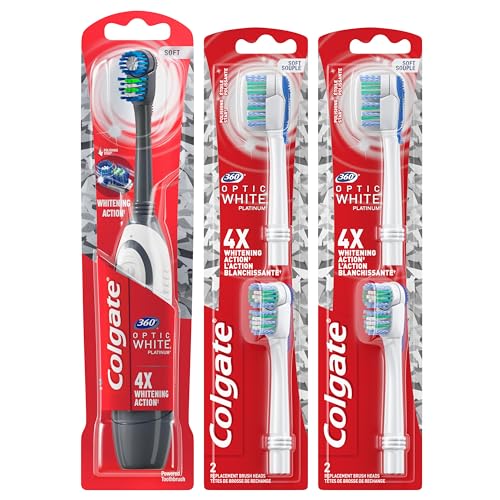 Colgate 360 Optic White Platinum Battery Powered Toothbrush with 4 Replacement Heads