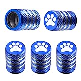 Tire Valve Stem Caps Cover - (5 Pack) Tire Air Caps Metal with Plastic Liner Corrosion Resistant Leak-Proof Dog Paw Print for Car Truck Motorcycle Bike Blue