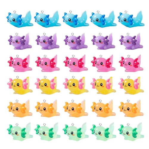 KJMYYXGS 30PCS Animal Axolotl Resin Charms for Jewelry Making - 3D Kawaii Cute Sea Ornament Pendants for DIY Keychains, Crafts, Necklace, Bracelet
