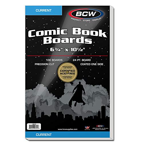 BCW Current Comic Book Backing Boards - 100 Pack | 24 pt. Coated Buffered with 3% Calcium Carbonate | Precision Cut for Current Comic Bags | Long-Term Comic Book Storage
