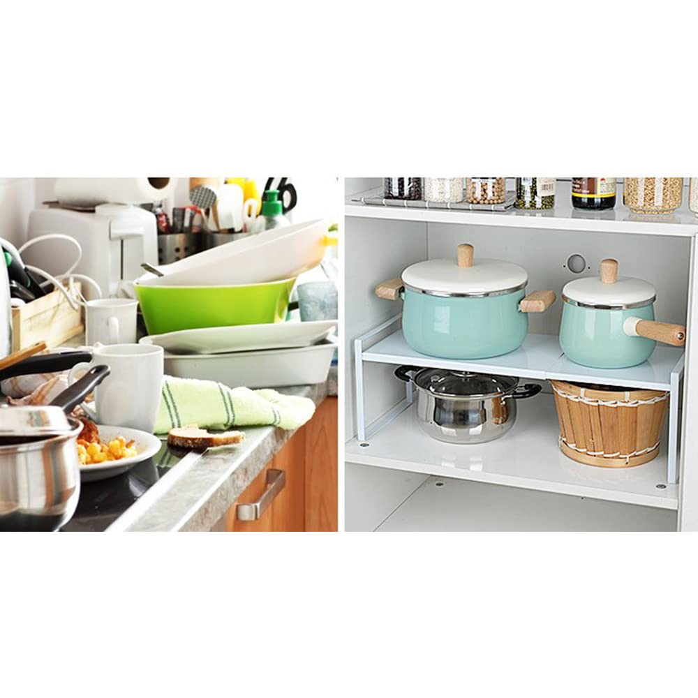 Szafy do układania w stos, regał kuchenny metalowy z drewnianym uchwytem rozwiązanie do przechowywania w domu - 36-60 * 21 * 18 cm (biały)