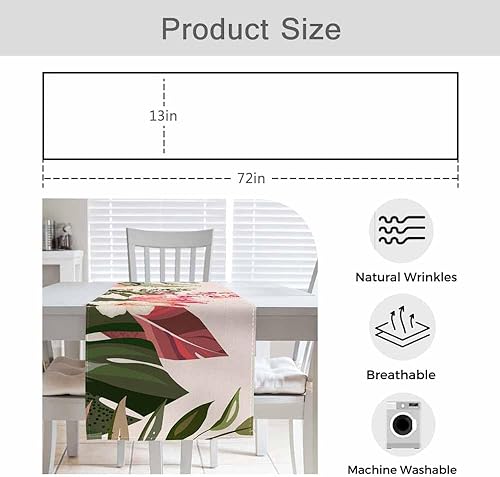 Miniatura 6 de HOSNYE Camino de mesa con flores y hojas exóticas, camino de mesa de lino y algodón para decoración de cocina, mesa familiar, mesa de comedor,