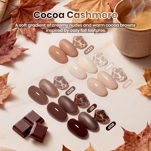 Image of Beetles Brown Gel Polish Set - Cocoa Cashmere, 6 Colors Chocolate Brown Gel Nail Polish Set, Soak Off UV LED Fall Nails Art, Long-Lasting Manicure Salon DIY Home Holiday Nails Art