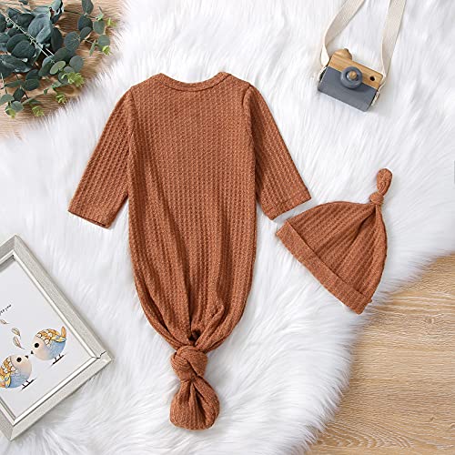 Image of Twopumpkin Baby Girl Boy Coming Home Knotted Gown Unisex Newborn Infant Sleep Onesie Outfit Cute Baby Winter Pajamas