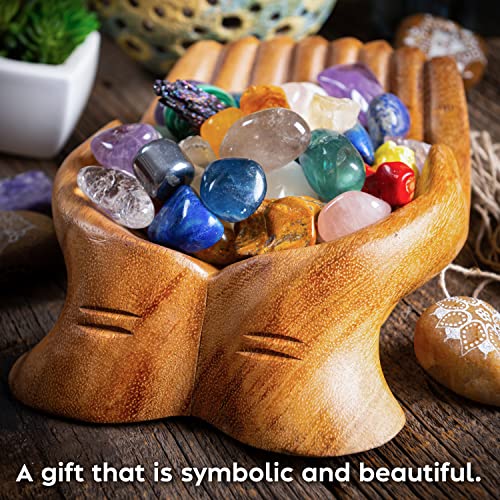 Curawood Carved Hands Offering Bowl - Showcase Your Healing Stones - Crystal Holder For Stones - Key Bowl - Crystal Storage Tray - Decorative Hand Bowl For Rock Display - Crystal Shelf Display Stand #TOP4