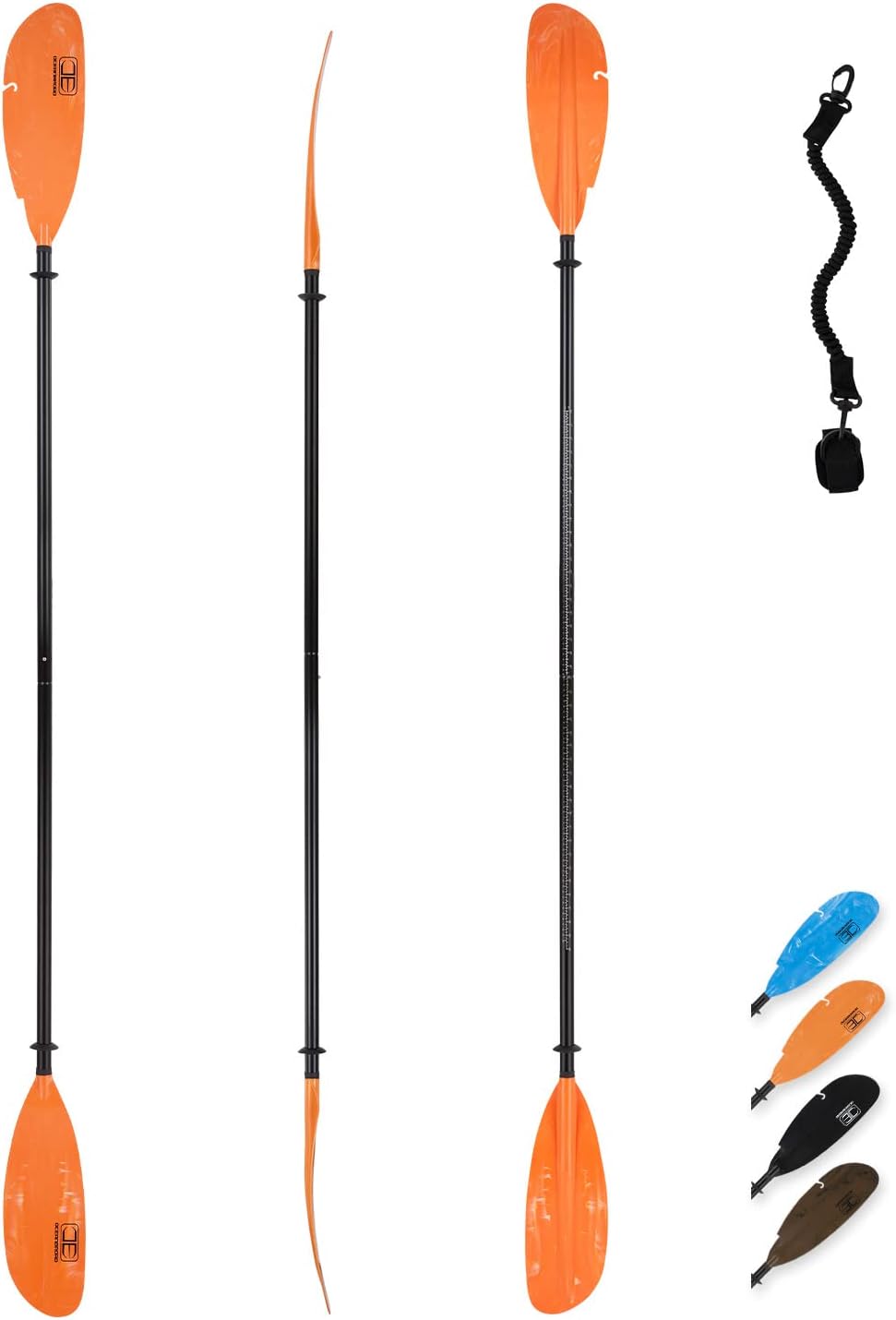 OCEANBROAD Fishing Kayak Paddle - 98in/250cm Alloy Shaft Paddles Kayaking Fishing Oar with Paddle Leash Orange