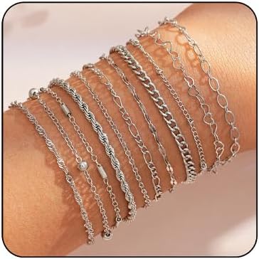 11PCS Gold Bracelet Set for Women Stackable Layered Heart Twisted Rope Cuban Paperclip Chain Bracelet Adjustable Dainty Gold Bracelets Trendy Hypoallergenic Statement Jewelry