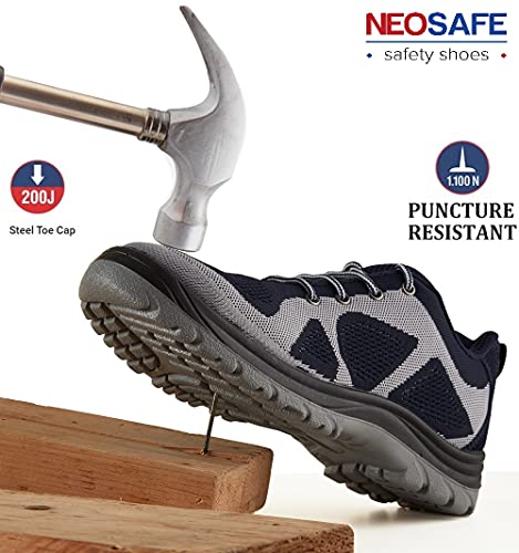 NEOSAFE Men's A2012_8 Sports Low Ankle Line Safety shoes with Steel Toe & Puncture Proof Mid Plate, (Size 8, Blue, ISI Marked)