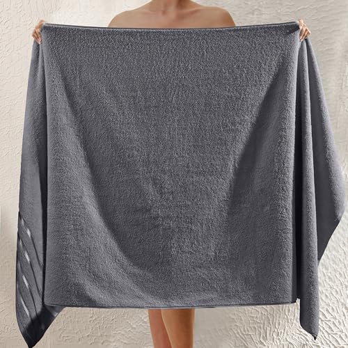 Image of Elegant Comfort 100% Turkish Cotton 4 Lines Viscose Stripe Jumbo Bath Towel - Hotel Spa Quality Extra Large 35 x 70 Inch Bath Towel Ultra Soft, Super Absorbent Quick Dry Large Bath Towel, Gray