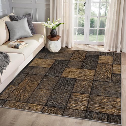 MMYAOKEN Rustic Wood Grain Rug - Wood Plank Area Rug