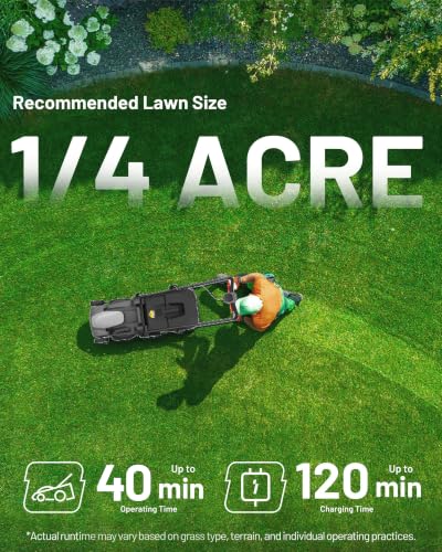 Image of Litheli 40V Lawn Mower Cordless 16 inch, Battery Lawn Mower with Brushless Motor, 6 Adjusrable Cutting Heights, 50L Collection Bag & Mulching, 2 x 5.0 Ah Batteries & Charger Included