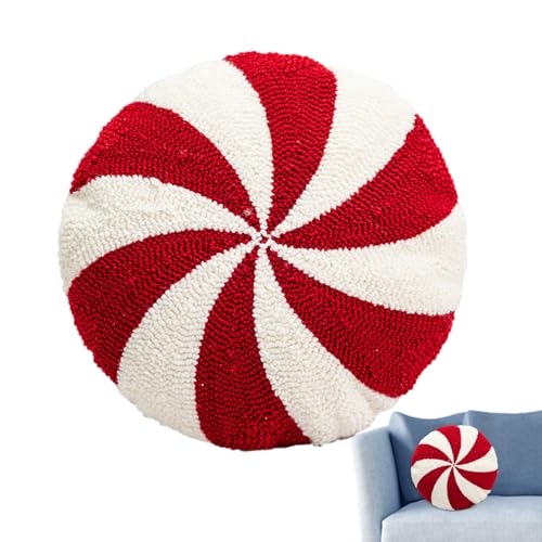 Coussin à la menthe poivrée, coussin de Noël - Coussin de chaise de Noël - Coussin en forme de bonbon - Décoration de Noël rouge et blanche - Jouet en...