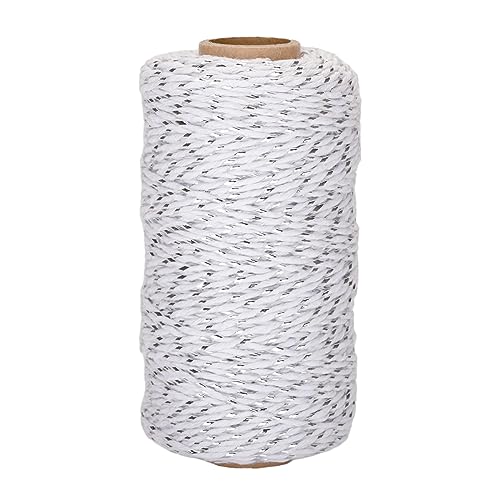 Image of jijAcraft 328Ft White Silver Twine String, 2MM Bakers Cotton String, Heavy Duty Wrapping Twine for Wedding, Birthday, Bridal Shower