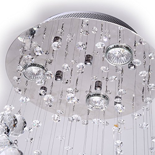HOMCOM Modern Crystal Chandelier Ceiling Light Pendant Lamp Chrome Finish Glass Droplets New, Ф30 x 110cm - Image 9