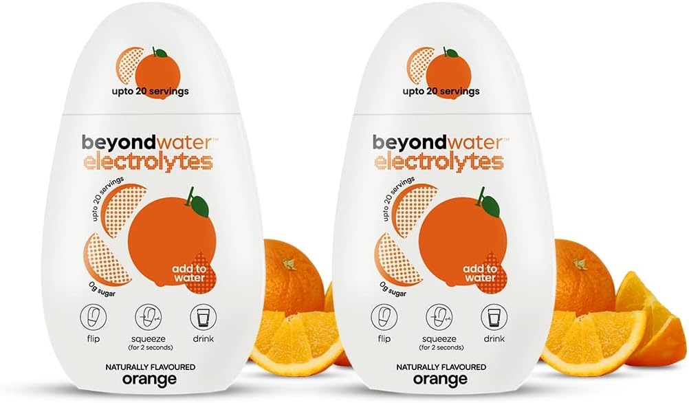 Orange Electrolyte Flavoured Water - Pack of 2 With 20 Servings each | Sugar-Free Healthy Energy Drink For Workout - Zero Calorie Electrolyte Instant Hydration Drink mix