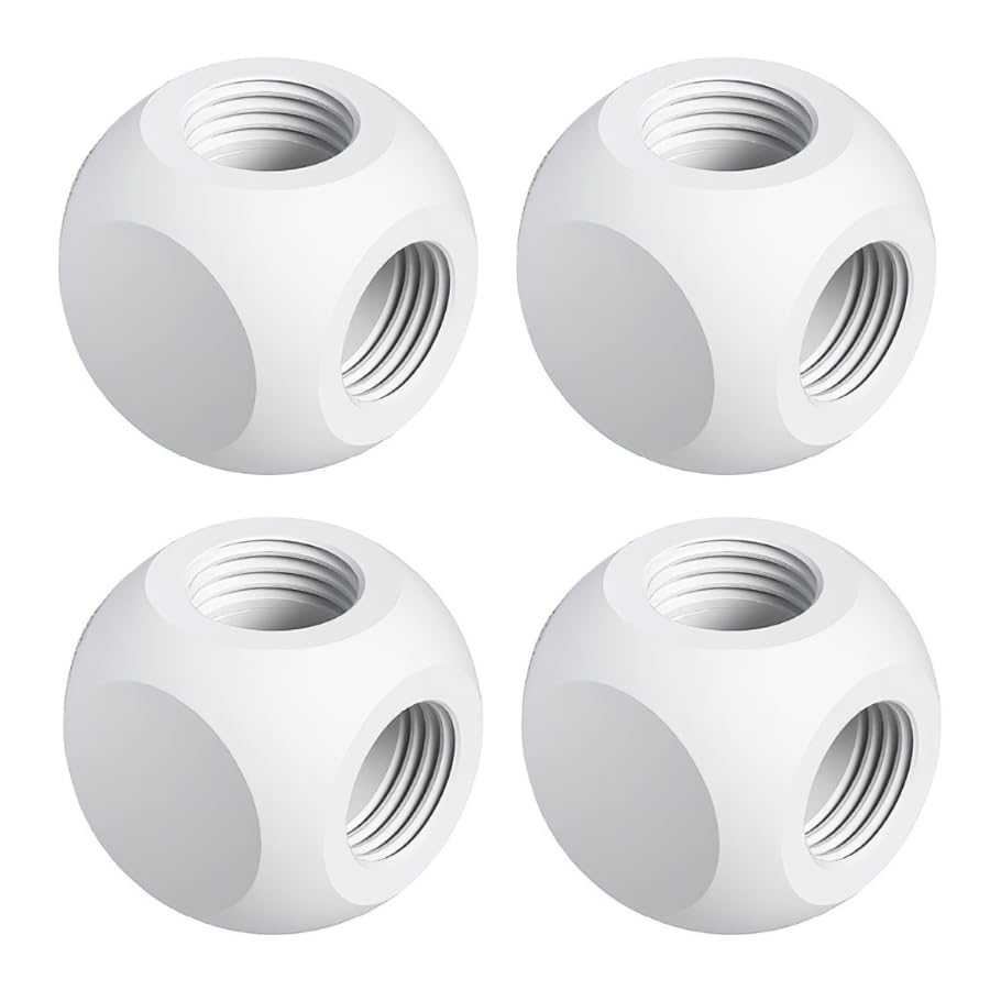 Image of Dracaena.io 4 Pack G1 /4 inch Thread, 3-Way Ball Fitting Extender or Connector for the Computer Water Cooling System, Durable Brass /Copper Material, White