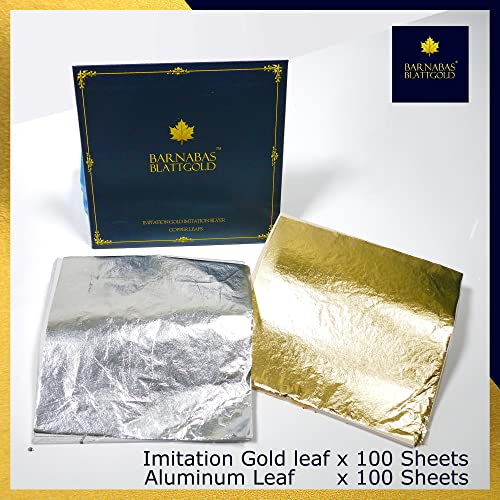 Gold Leaf Gilding Kit - 100 Sheets Imitation Gold Leaf, 100 Sheets Imitation Silver Leaf, Gilding Adhesive 60Ml, Sealer Gloss 60Ml, Gloves X 2, Brushes X 2, Sanding Block X 2, Sanding Paper #240 X 1 #TOP1