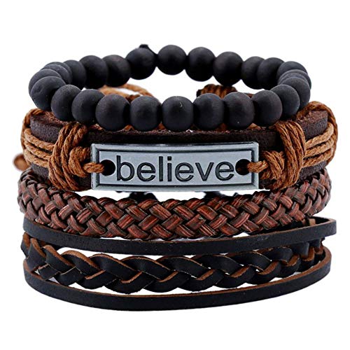 Preisvergleich Produktbild GUXINHOME Geflochtene Lederarmbänder für Männer Frauen Armbänder Wrap Einstellbar