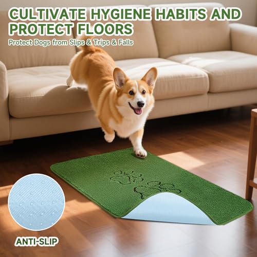 Image of Homimp Washable Pee Pads for Dogs, 4 Pack Super Absorbent Reusable Puppy Pads, Green Long Wool Fake Grass for Potty Training, Upgrade Non-Slip and Leak-Proof,Floor, Couch, Bed, and Crate,Green 30 inchx34 inch