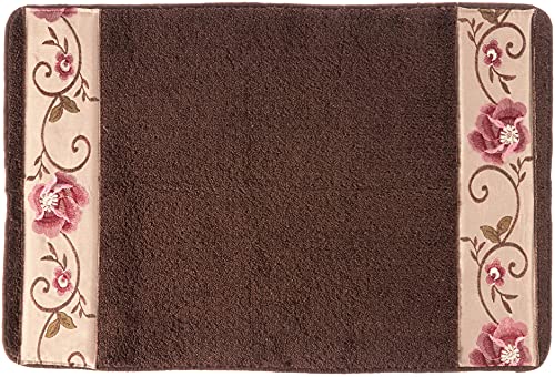 Popular Bath Bath Rug, Larissa Collection, 21" x 12", Rose Design, Brown, 79 cm (Round)