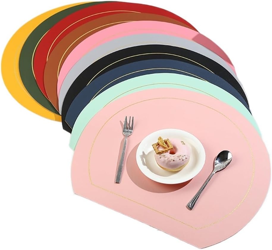 Semi-Circular Leather Placemat Insulation Mat Double-Sided Use Table Hotel Western Place
