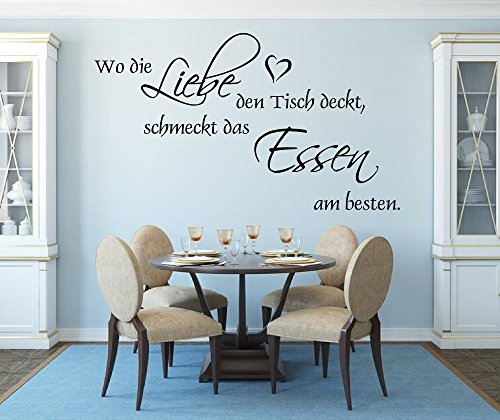 XL Wandtattoo für Ihre Küche, Esszimmer 68037-100x58 cm, ~ Wo die Liebe den Tisch deckt, schmeckt das Essen am besten ~ Wandaufkleber Aufkleber für die Wand, Tapetensticker aus Markenfolie, 32 Farben wählbar Cover