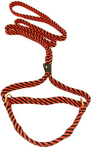 Lone Wolf 5/8 x 6' Flat Braid Martingale Leash Black/Orange Spiral