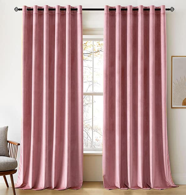 WoaboySuper Soft Velvet Curtains 90 Drop for Living Room Luxury Eyelet Drapes Blackout for Bedroom Window Treatment Thermal Insulated Soundproof & Room Darkening W 90 x L 90 Blush Pink 2 Panels