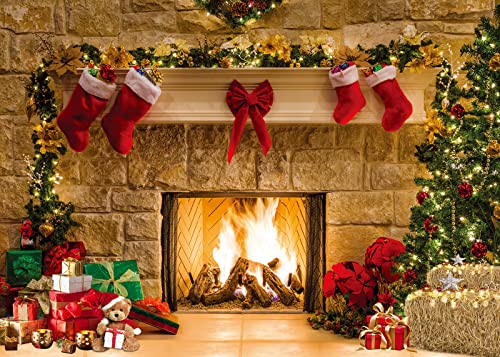 CHAIYA 10x8ft Christmas Photo Backdrop Fireplace Xmas Decoration Background Photoshoot Winter Backdrop Decorations for Family Kids Portrait Photo Studio Photo Booth CY036 by CHAIYA - Used condition - US$11.29