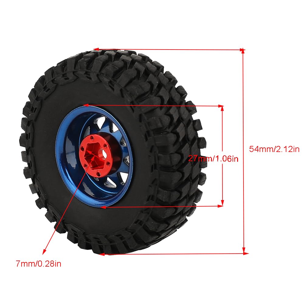 RZXYLRC 1.0 Beadlock Wheel Soft Tires Set -3.78mm Offset Wheel Rims for 1/18 1/24 RC Crawler Car Axial AX24 SCX24 FMS FCX24 TRX4M (Blue)