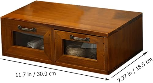 Miniatura 5 de Veemoon 1 estante de bambú para computadora en casa, monitor de almacenamiento de madera, organizador de elevación con cajones, cajón de TV para