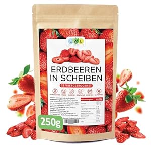 EWL Naturprodukte Getrocknete Erdbeeren 250 g, gefriergetrocknete Erdbeeren ohne Zuckerzusatz, vegan, in Deutschland abgefüllt