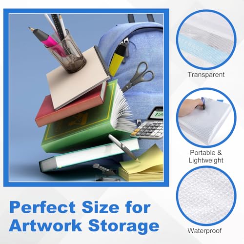 Image of JMIATRY 10 PCS Plastic Art Portfolio Bag 18 x 24 Inch Art Portfolios Folder Case Blue Art Poster Storage Bag Container for Poster, Scrapbook, Keepsake and Bulletin Board