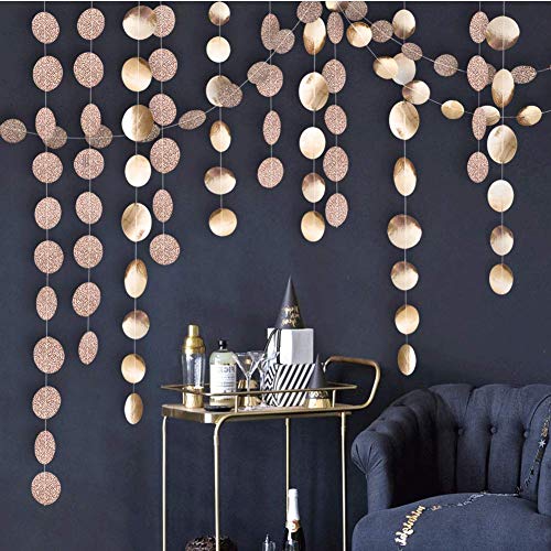 Cheerland Glitter Champagne Gold Garland Party Decorations Hanging Circle Dot Banner Streamer Backdrop Decor Wedding Birthday Bday Engagement Bridal Bachelorette Ramadan Eid Graduation Party Supplies #TOP4