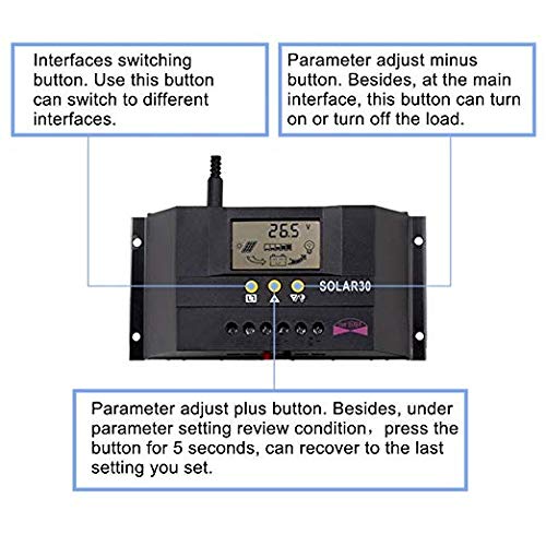 Sun YOBA 30A 12V/24V Solar Charge Controller LCD Solar Panel Battery Intelligent Regulator with Dual USB Port 5V Auto Switch - Thumbnail 3
