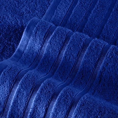 Image of Elegant Comfort 4 Lines Viscose Stripe 6-Piece Premium Towel Set - 100% Turkish Cotton High Absorbent Luxury Bathroom Towels - Includes 2 Washcloths, 2 Hand Towels and 2 Bath Towels Set, Royal Blue