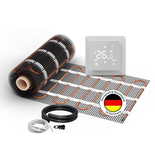 Riscaldamento a pavimento elettrico per piastrelle: tappetino riscaldante a due ruote Warmon Ultra 200 W/m² con termostato serie TS 100, termostato: TS100 WiFi bianco, dimensioni tappetino: 1,5 m²