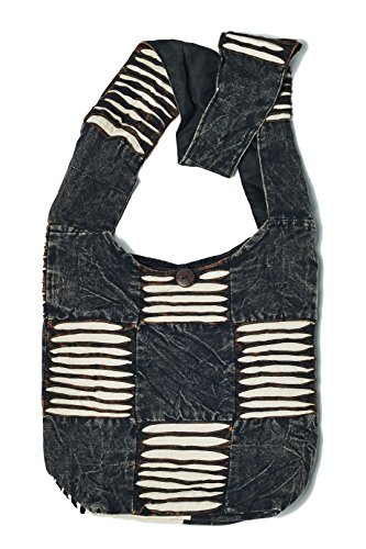 Black and White Razor Cut Patchwork Unique Crossbody Shoulder Boho Hippie Handbag Purse Large - Main Image